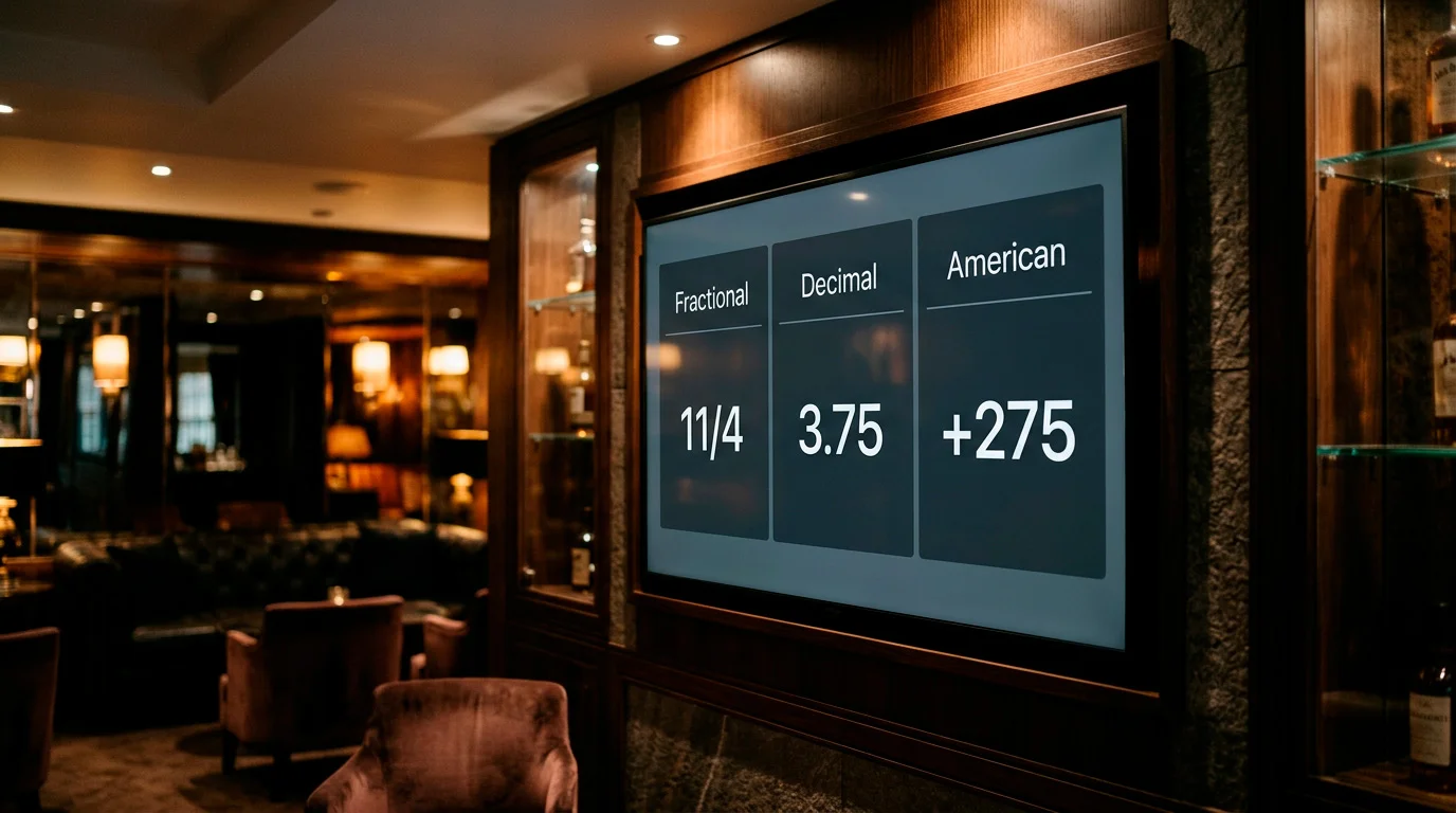 Close-up of a UK sportsbook screen showing NFL odds in fractional, decimal and American formats side by side